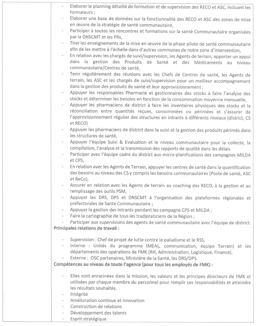 Avis de recrutement d'Un (e) spécialiste de santé communautaire et Chaine d'approvisionnement du projet NMF3 de la FMK | Page 2